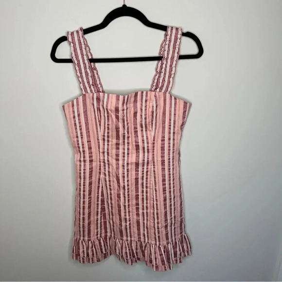 Alexis Womens Brandy Mini Dress Pink Rose Stripe Wide Ruffle Shoulder Medium - Picture 5 of 12